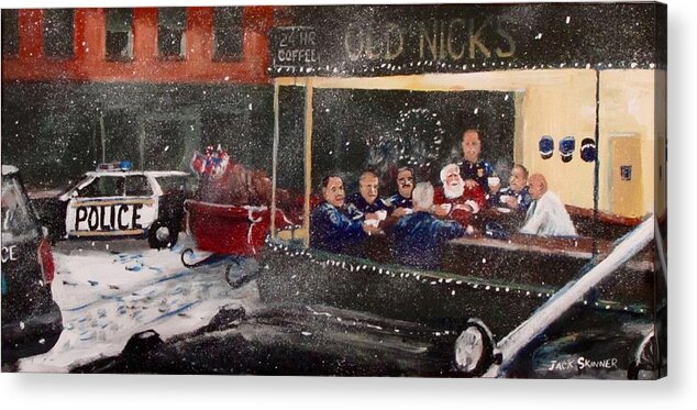  Santa Acrylic Print featuring the painting Early Christmas Morning Coffee by Jack Skinner