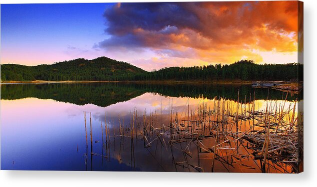 Sunset Acrylic Print featuring the photograph Gloaming Lake by Kadek Susanto