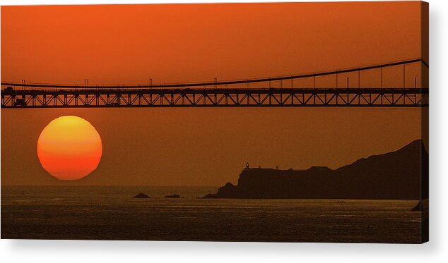 San Francisco Golden Gate Bridge Acrylic Print featuring the photograph Golden Gate Sunset Point Bonita Lighthouse by Ed Broberg