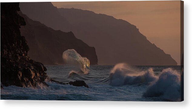 Fan Waves Acrylic Print featuring the photograph Golden Hour Wave by Roger Mullenhour