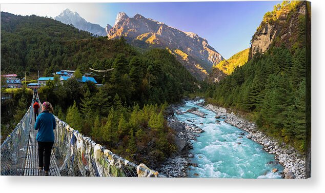 Nepal Acrylic Print featuring the photograph Hanging Bridge Over The Dudh Kosi by Owen Weber