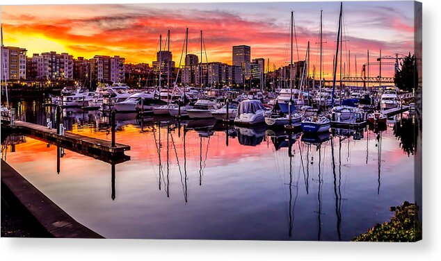 Thea Acrylic Print featuring the photograph HDR Sunset on Thea Foss Waterway by Rob Green