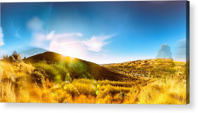 Reno Acrylic Print featuring the photograph High Desert Autumn Sunset with Double Exposure, Warm Tones and Lens Flare by Brian Ball