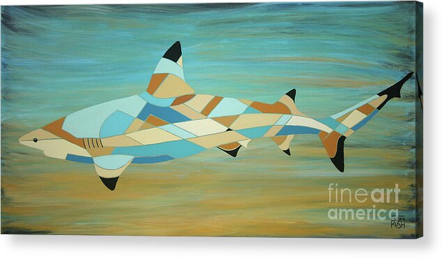 Contemporary Shark Painting Acrylic Print featuring the painting Into the Blue I Shark Painting by Barbara Rush