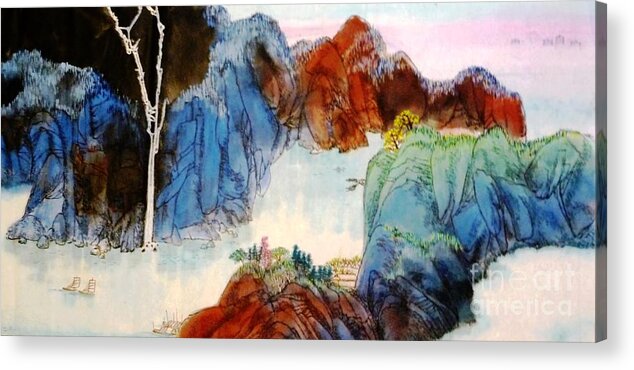 Chinese Style Landscape Acrylic Print featuring the painting Landscape #2 by Betty M M Wong