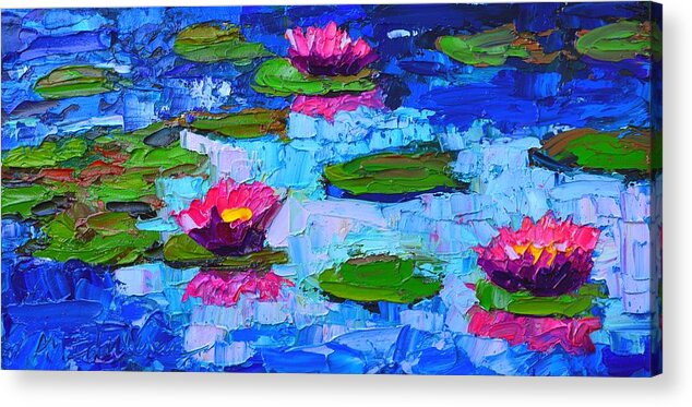 Lilies Acrylic Print featuring the painting Lily Pond Impression - Pink Waterlilies by Ana Maria Edulescu