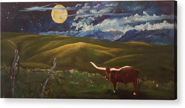 Lonesome Bull Acrylic Print featuring the painting Lonesome Bull  70 by Cheryl Nancy Ann Gordon