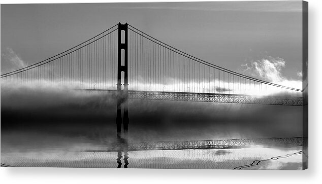 Mackinac Bridge Acrylic Print featuring the photograph Mackinac Bridge in Fog by Matt Hammerstein