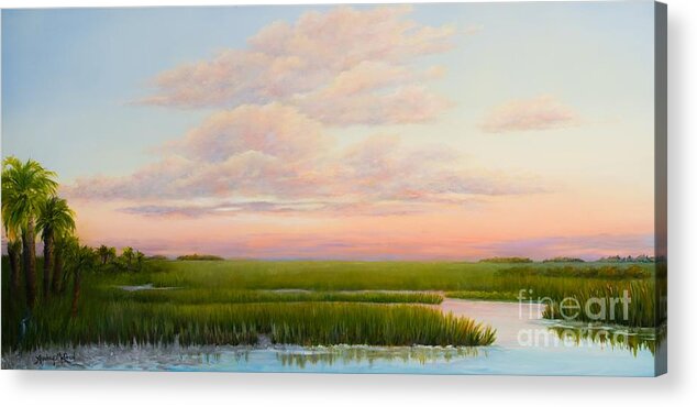 Coastal Marsh At Sunset Acrylic Print featuring the painting Coastal Light by Audrey McLeod