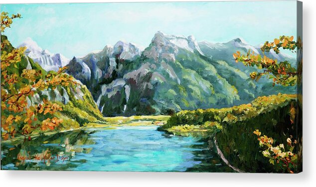 Landscape Acrylic Print featuring the painting Mountain Lake by Ingrid Dohm