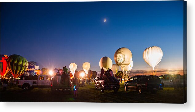 Multiple Hot Air Balloons Acrylic Print featuring the photograph Multiple Hot air Balloons night glow by Charles McCleanon