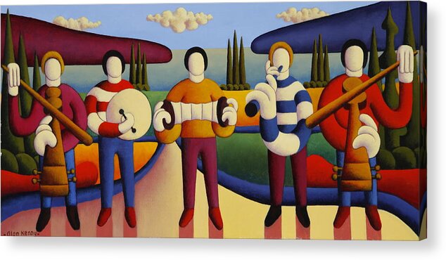 Irish Contemporary Acrylic Print featuring the painting Music Trad Session With Five Soft Musicians by Alan Kenny