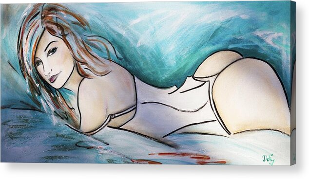 Nearly Naked Aqua Acrylic Print featuring the painting Nearly Naked Aqua by Debi Starr