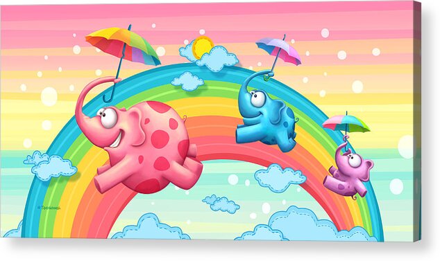 Funny Acrylic Print featuring the digital art Rainbow Elephants by Tooshtoosh
