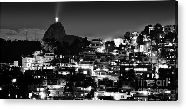 Leme Acrylic Print featuring the photograph Rio de Janeiro - Christ the Redeemer on Corcovado, Mountains and Slums by Carlos Alkmin