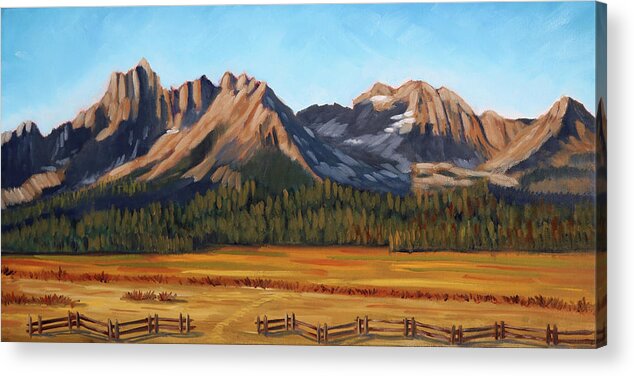 Sawtooth Mountains Acrylic Print featuring the painting Sawtooth Mountains - Iron Creek by Kevin Hughes