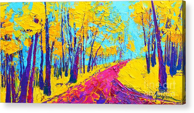 Enchanted Forest Collection - Modern Impressionist Landscape Art - Palette Knife Acrylic Print featuring the painting Searching Within 2 Enchanted Forest Series - Modern Impressionist Landscape Painting Palette Knife by Patricia Awapara