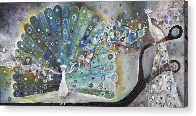 Singing Acrylic Print featuring the painting Singing Peacock by Manami Lingerfelt