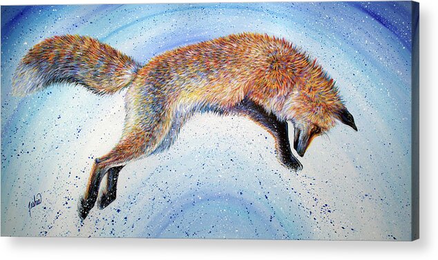 Fox Acrylic Print featuring the painting Snow Dance by Teshia Art