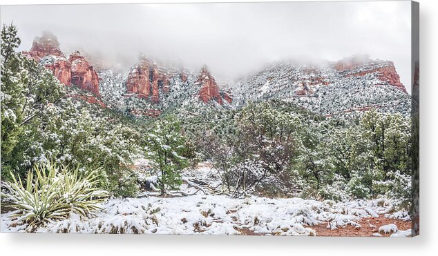 Sedona Acrylic Print featuring the photograph Snow On Red Rock by Racheal Christian