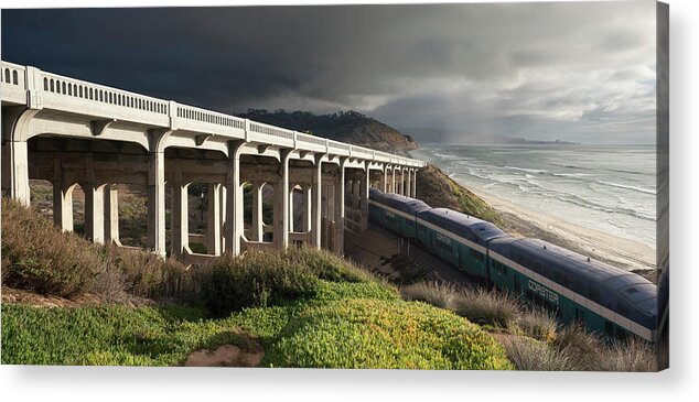 San Diego Acrylic Print featuring the photograph Stormy Torrey Pines Bridge by William Dunigan