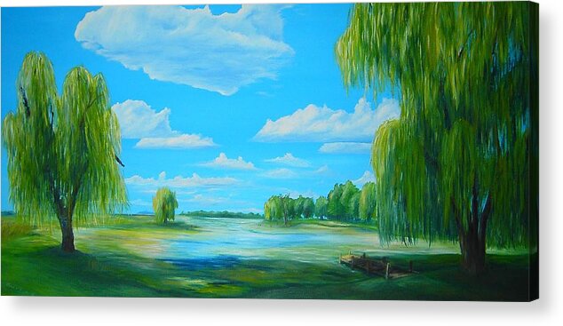 Willow Acrylic Print featuring the painting Summer on Willow Bay by Daniel W Green