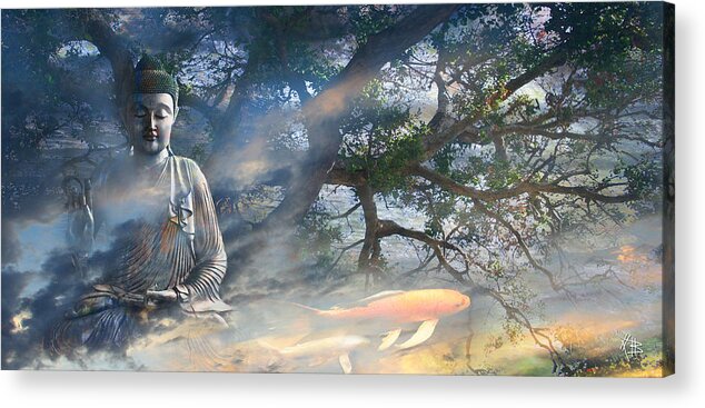 Buddha Acrylic Print featuring the mixed media Universal Flow by Christopher Beikmann