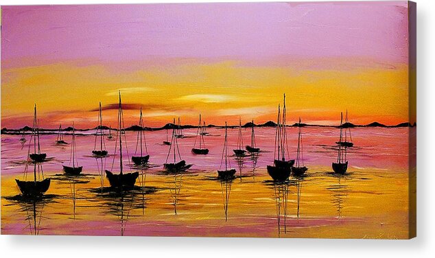  Acrylic Print featuring the painting Violet Pink Sky Sails #1 by James Dunbar