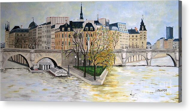 City Scape Acrylic Print featuring the painting Vue du pont des Arts by Janice Best
