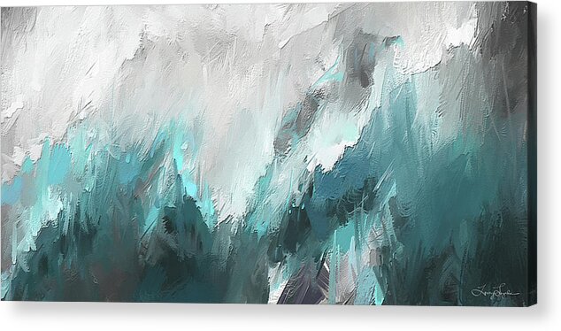 Ight Blue Acrylic Print featuring the painting Wintery Mountain- Turquoise and Gray modern Artwork by Lourry Legarde