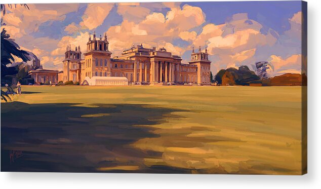 Blenheim Acrylic Print featuring the digital art The white party tent along Blenheim Palace #1 by Nop Briex