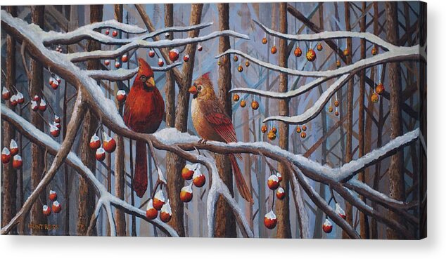Cardinals Acrylic Print featuring the painting Cardinals by Mindy Huntress