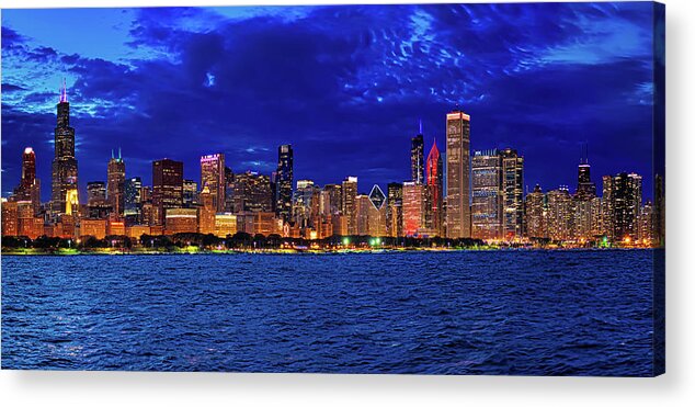 Chicago Acrylic Print featuring the photograph Chicago Skyline at the Blue Hour by Mitchell R Grosky