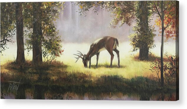 Grazing Deer Acrylic Print featuring the painting Grazing deer by Lynne Pittard