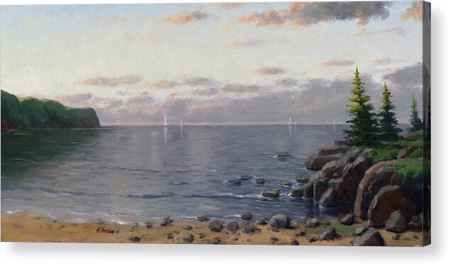 Landscape Acrylic Print featuring the painting Lake Superior Evening by Rick Hansen
