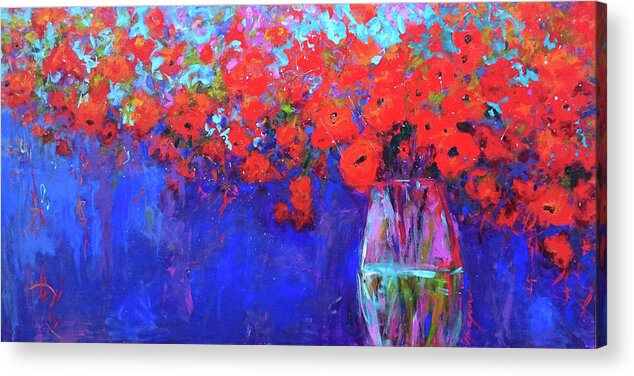 Red Poppy Flowers In A Vase Acrylic Print featuring the painting Red Poppy Flowers in a Vase by Patricia Awapara