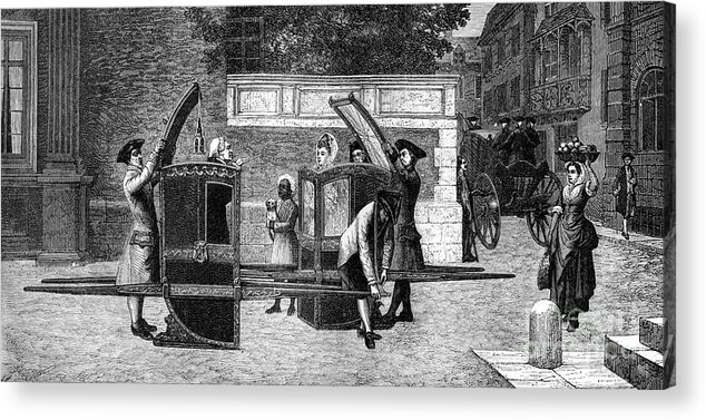 Engraving Acrylic Print featuring the drawing Sedan Chairs, 18th Century by Print Collector