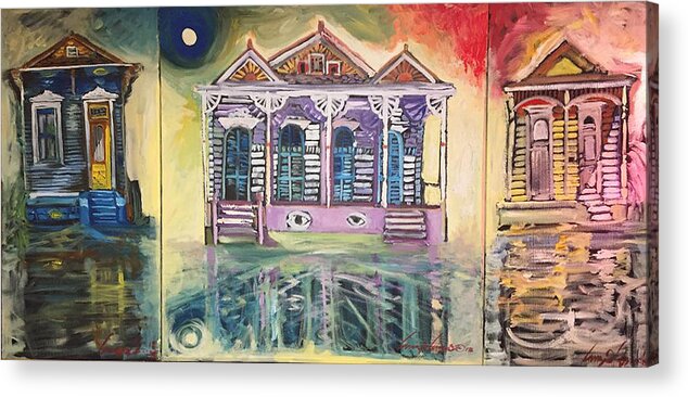 New Orleans . Acrylic Print featuring the painting Tryptic on the Bayou New Orleans by Amzie Adams