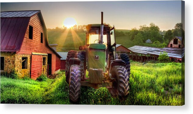 American Acrylic Print featuring the photograph Working John Deere in the Morning Sunshine by Debra and Dave Vanderlaan