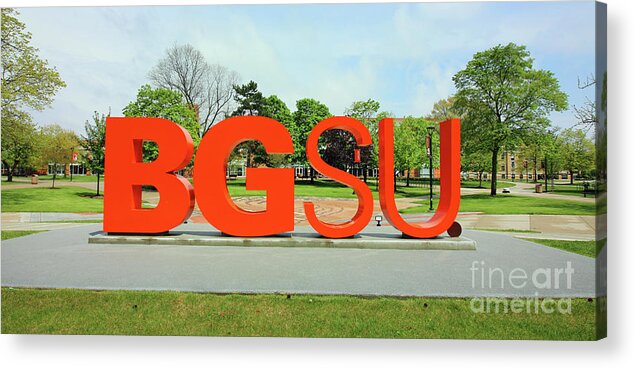 Bgsu Acrylic Print featuring the photograph BGSU Sign and Student Union Flip Flopped Bowling Green State University 6215 by Jack Schultz