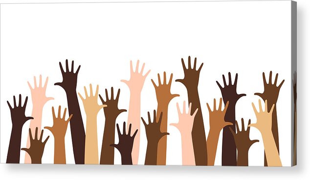 Altruism Acrylic Print featuring the drawing Diverse raised hands by Askmenow