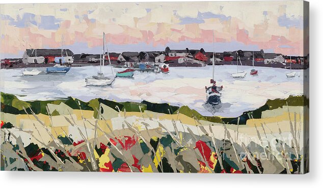 Impasto Acrylic Print featuring the painting Dusk at Findhorn Marina, 2015 by PJ Kirk