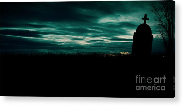 Halloween Acrylic Print featuring the photograph Halloween night. Dark graveyard background by Jelena Jovanovic