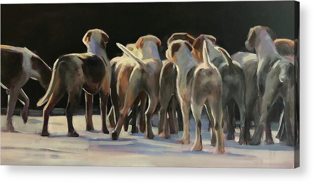 Hounds Acrylic Print featuring the painting Happy Tails Waggin Train by Susan Bradbury