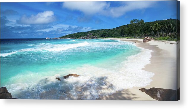 Background Acrylic Print featuring the photograph La Digue Island, Seychelles by Jean-Luc Farges