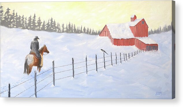 Cowboy Acrylic Print featuring the painting Paint Me Back in Wyoming by Jerry McElroy