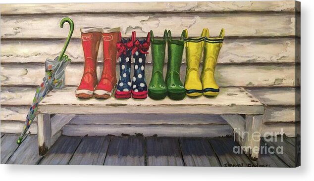 Paintings Acrylic Print featuring the painting Rain Boots by Sherrell Rodgers