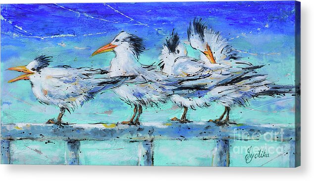 Royal Tern Acrylic Print featuring the painting Lounging Royal Terns by Jyotika Shroff