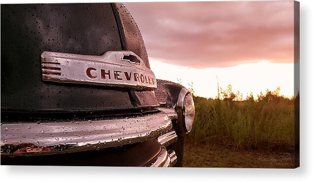 Chevy Acrylic Print featuring the photograph Sunset Bumper Reflections by Alexis King-Glandon