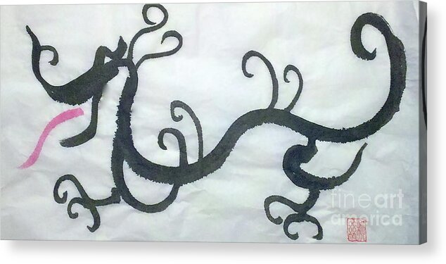 Black Ink Dragon Acrylic Print featuring the painting The Dragon by Margaret Welsh Willowsilk